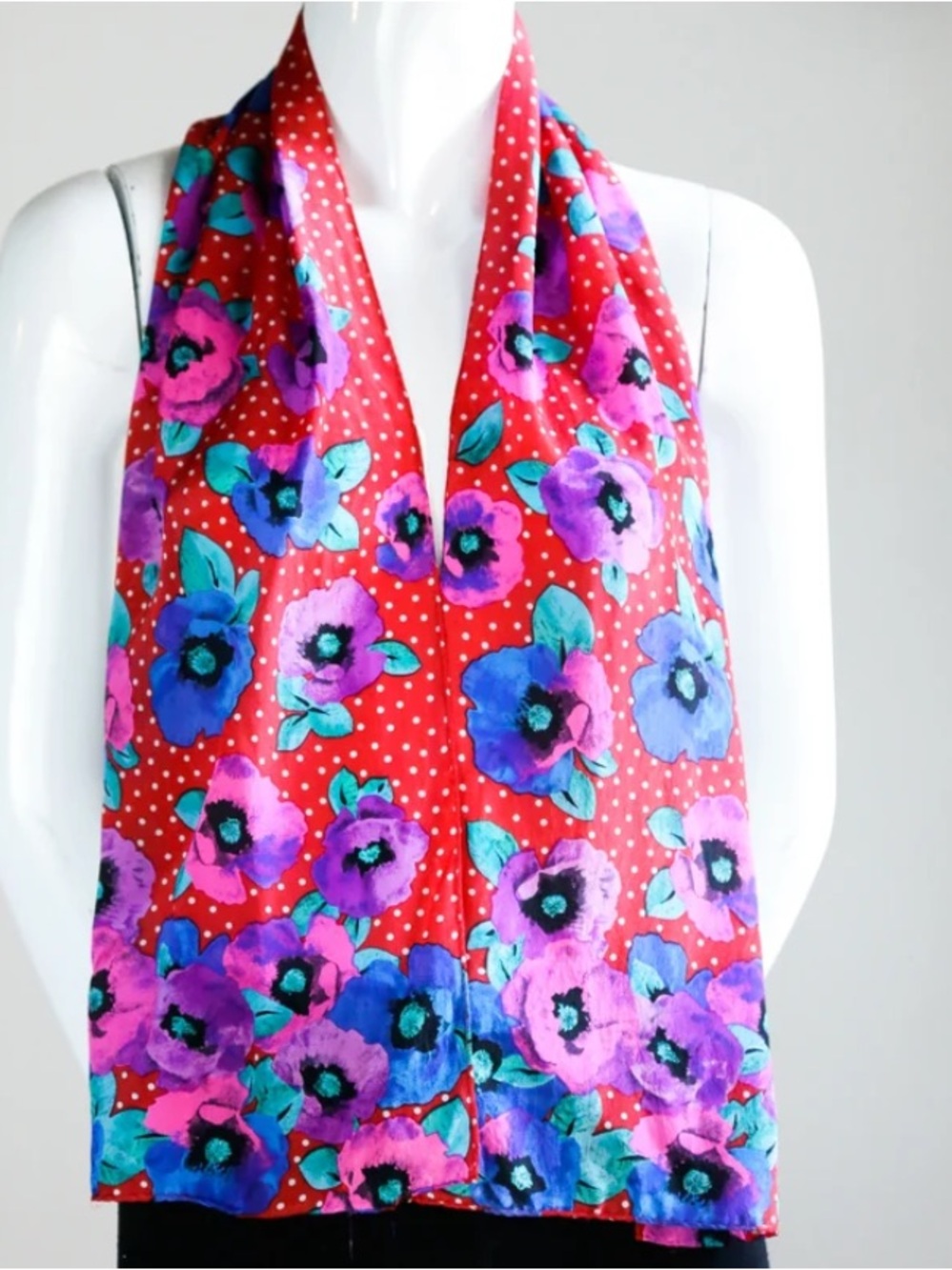 Bright Red Floral Silk Scarf